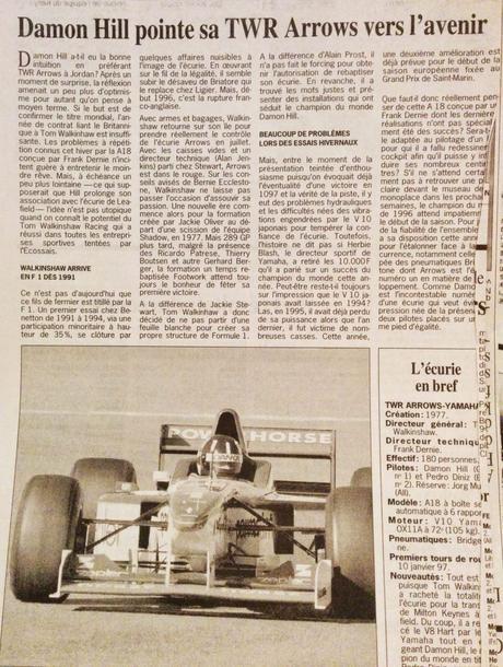Journal Le Soir - F1 - Décembre 1996 - Présentation - Arrows Yamaha - Damon Hill