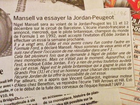 Journal Le Soir - F1 - Jordan Peugeot - Nigel Mansell