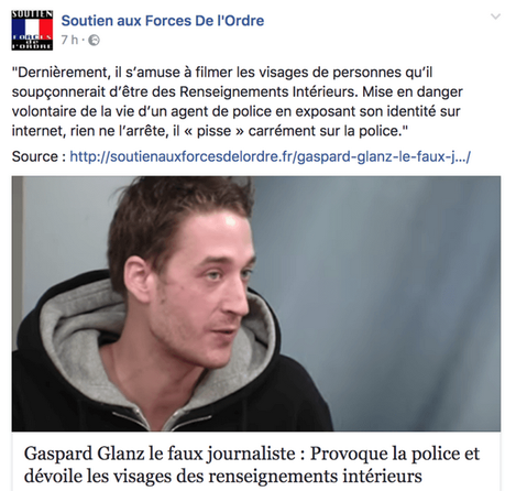 #violencespolicieres : soutien @GaspardGlanz victime de menaces de mort #antifa