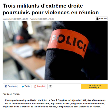 meeting Marion Maréchal Le Pen Fougères : 3 militants du #GUD poursuivis pour agression