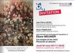 Mairie Paris 6 – exposition Eliane MEUNIER « Les rouges et les noirs » à partir du 30 Mars 2017 Mairie Paris 6 – exposition Eliane MEUNIER « Les rouges et les noirs » à partir du 30 Mars 2017