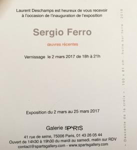 Galerie sPaRtS  exposition Sergio FERRO  jusqu’au 25 Mars 2017