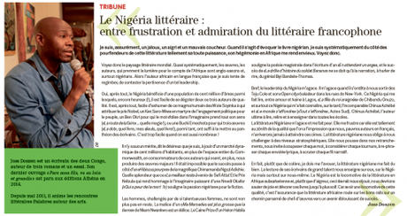 Le Nigéria littéraire : entre frustration et admiration du littéraire francophone