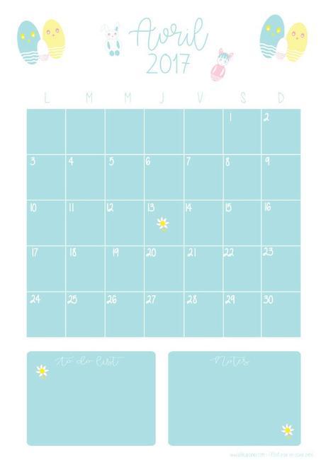 Calendrier d’Avril + Free printables +