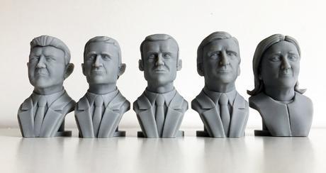 Bustes imprimés en 3D des 5 principaux candidats de l'élection présidentielle 
