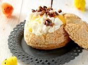 Choux croustillants :compotée kumquats, lemon curd,chantilly pignons caramélisés