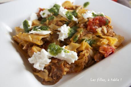 Souris d’agneau aux lasagnes, pesto et burrata