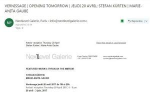 Galerie Nextlevel    exposition Stefan KURTEN/Marie-Anita GAUBE  20 Avril au 3 Juin 2017