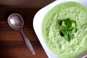 Plate of green cold soup