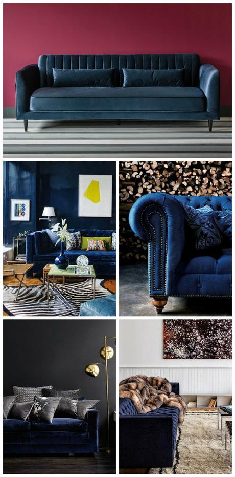 canapé en velours bleu canard salon moderne