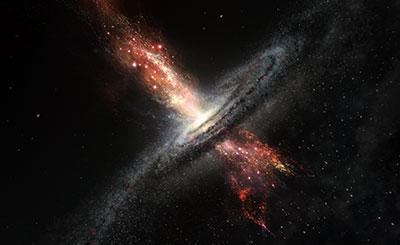 Artist's impression of stellar formation within the powerful outflow of supermassive black holes