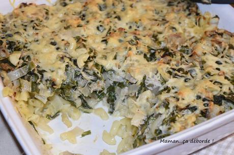 Gratin de pâtes sauce blettes au thon