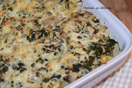 Gratin de pâtes sauce blettes au thon