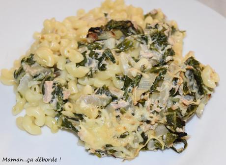 Gratin de pâtes sauce blettes au thon