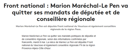 Marion Maréchal-Le Pen : une verrue de moins dans le paysage politique français. Pour l’instant.