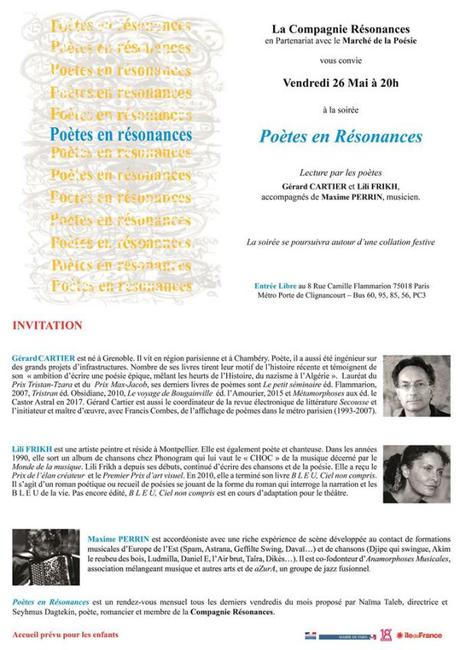 26 Mai 2017 : Poètes en Résonances avec  Gérard Cartier et Lili Frikh