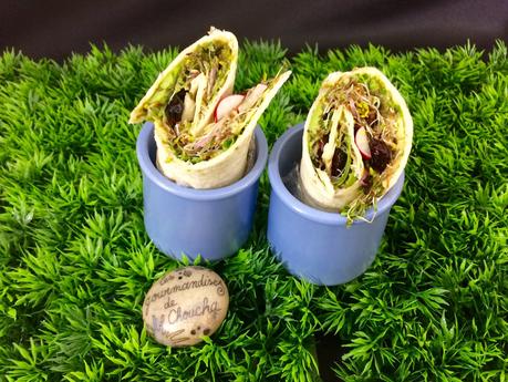 Wrap végétarien  avec mon partenaire Elixanatur.fr : graines germées, avocat , roquette, radis, cranberries, graines de courge et tournesol