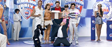 Kick Gurry as Sparky , Susan Sarandon as Mom Racer, John Goodman as Pops Racer, Christina Ricci as Trixie, Emile Hirsch as Speed Racer and Paulie Litt as Spritle in Warner Bros. Pictures' Speed Racer - 2008