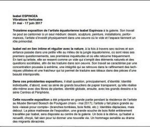 Galerie LAZAREW                       exposition Isabel ESPINOZA  31 Mai au 17 Juin 2017