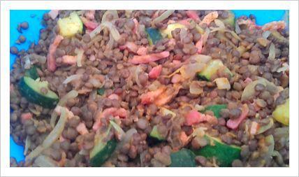 Salade de lentille verte, courgettes, lardon et sauce au curry au thermomix ou sans 