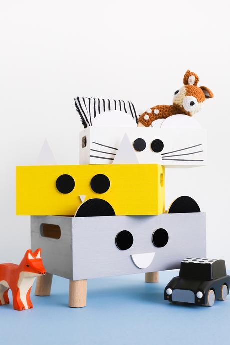 Découvrez notre DIY Boîte de rangement pour kid réalisé pour A Little Mercerie. Des petites boîtes tendances aux visages d'animaux.