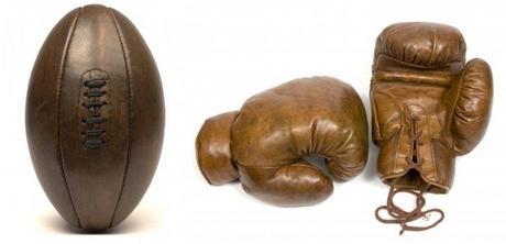 Ballon de rugby et gants de boxe old school