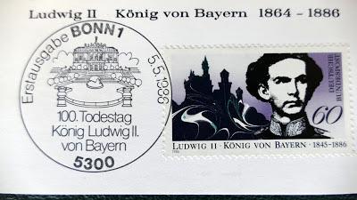 Carte postale avec timbre premier jour: 100ème anniversaire de la mort du Roi Louis II