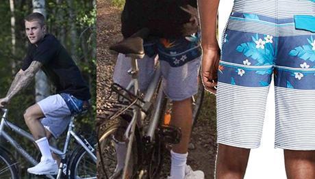 STYLE : Justin Bieber on a bike, wearing Mossimo Supply co. swimshorts