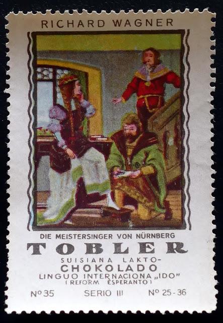 Wagnermania: les Meistersinger dans les timbres réclames du chocolat Tobler. En langue IDO!
