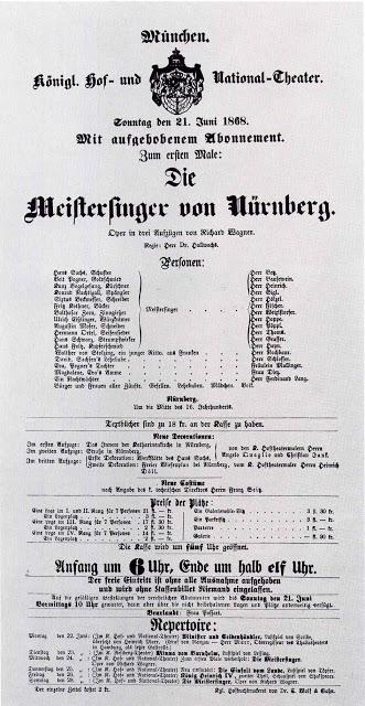 Anniversaire wagnérien: 21 juin 1868 Première des Meistersinger von Nürnberg à Munich. L'affiche.