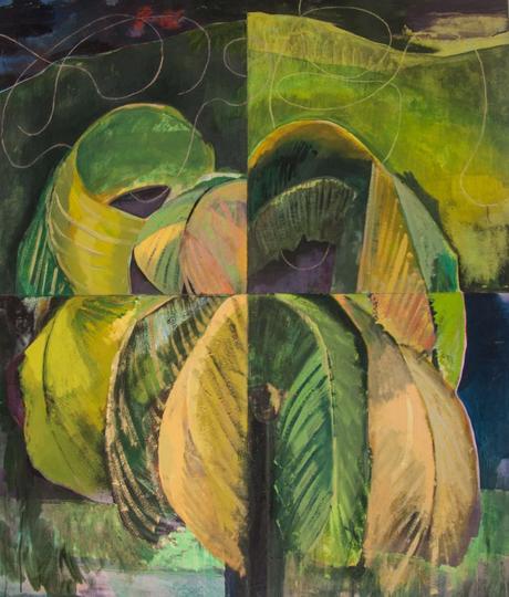 Composition in yellow and green, 2016, Assorted pigment on board, 152,4 x 127 cm — Galerie Éric Hussenot, Paris