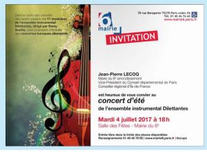 Mairie PARIS 6  Concert d’été  le Mardi 4 Juillet 2017 à 18h00