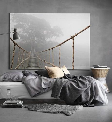 chambre masculine murs gris decoration 