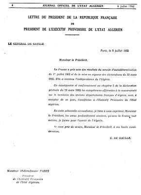 3 juillet 1962, indépendance de l'Algérie