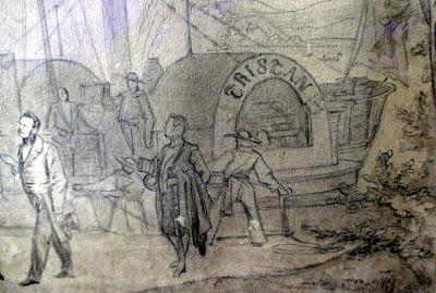 Le Roi Louis II et le général Spauner devant le Tristan au Starnbergersee, un dessin de Joseph Watter