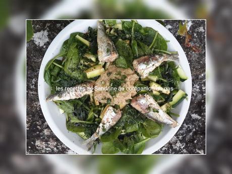 Salade de courgettes épinards sardines et son caviar d'aubergine