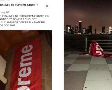 Un jeune a volé la bannière du Supreme NYC