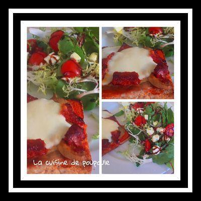 Tartines grillé d’aubergine, chorizo, tomates, mozza