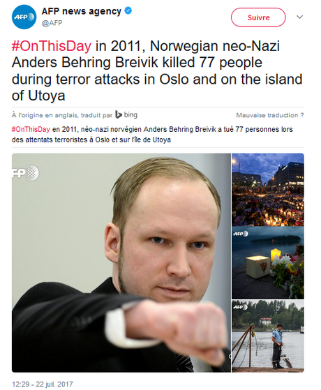 c’était un 22 juillet : #Breivik. Terrorisme d’extrême-droite. #Utøya. #Norway #antifa #NONazis