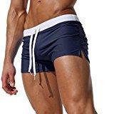 Sasairy Maillot de bain Boxer Shorts de Plage en polyamide fibre Culottte de Natation Casual Pantalon Court avec Cordon de Serrage pour Homme Bleu Marine,EU M