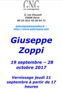 Galerie G N G  exposition Giuseppe ZOPPI   -19 Septembre au 28 Octobre 2017