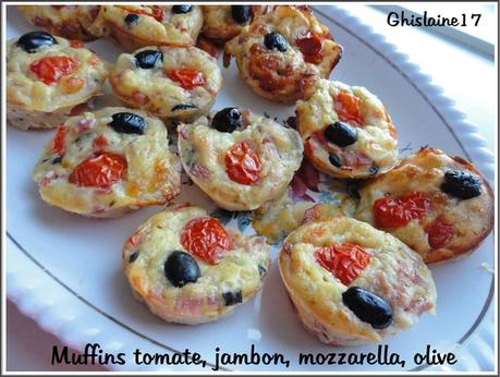 Muffins tomate, jambon, mozzarella, olive