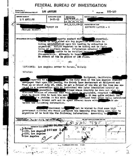 Rapport déclassifié du FBI sur Hitler en Argentine Rapport déclassifié du FBI sur Hitler en Argentine