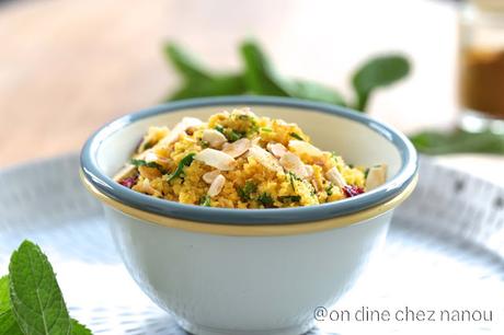 Taboulé de chou fleur orangé au curry et fruits secs