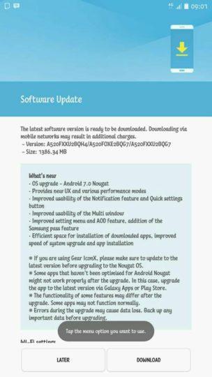 Màj vers Android 7.0 Nougat disponible pour Galaxy A5 ( 2017 )