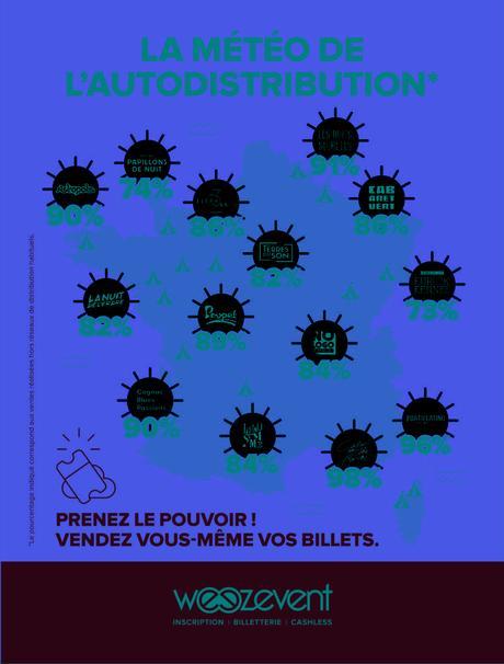 Carte de France des festivals ayant recours à un logiciel de billetterie en autodistribution avec Weezevent