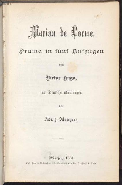 Marion de Lorme de Victor Hugo, la traduction allemande de 1881.