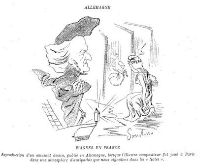 Wagner en France, une caricature allemande reproduite dans Le Monde artiste en avril 1911