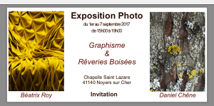 L’Art à la Chapelle de Noyers sur cher 1er  au 7 Septembre 2017 – Béatrice Roy et Daniel Chene