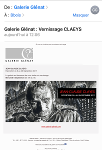 Galerie GLENAT  exposition CLAEYS 6/26 Septembre 2017